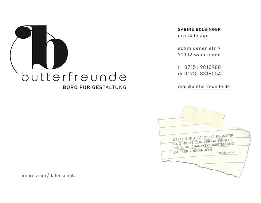 butterfreunde . BÜRO FÜR GESTALTUNG | SABINE BOLSINGER . grafikdesign | schmidener str 9 . 71332 waiblingen | t 07151 9810988 . m 0173 8316054